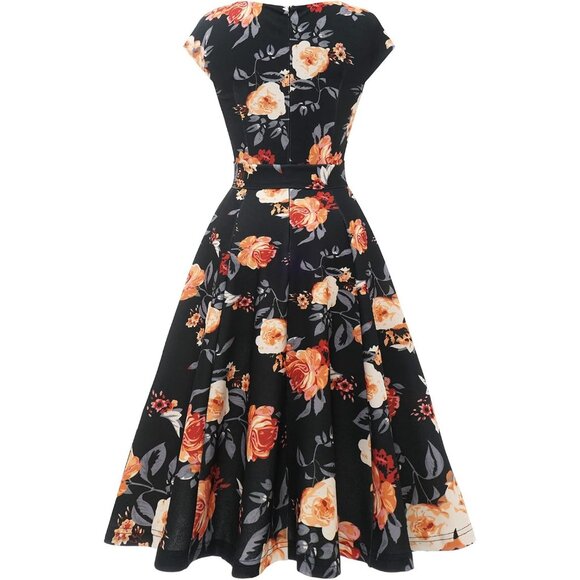 Dresstells Women's Black Yellow Modest Vintage Cocktail Formal Party Dresses - Picture 2 of 4